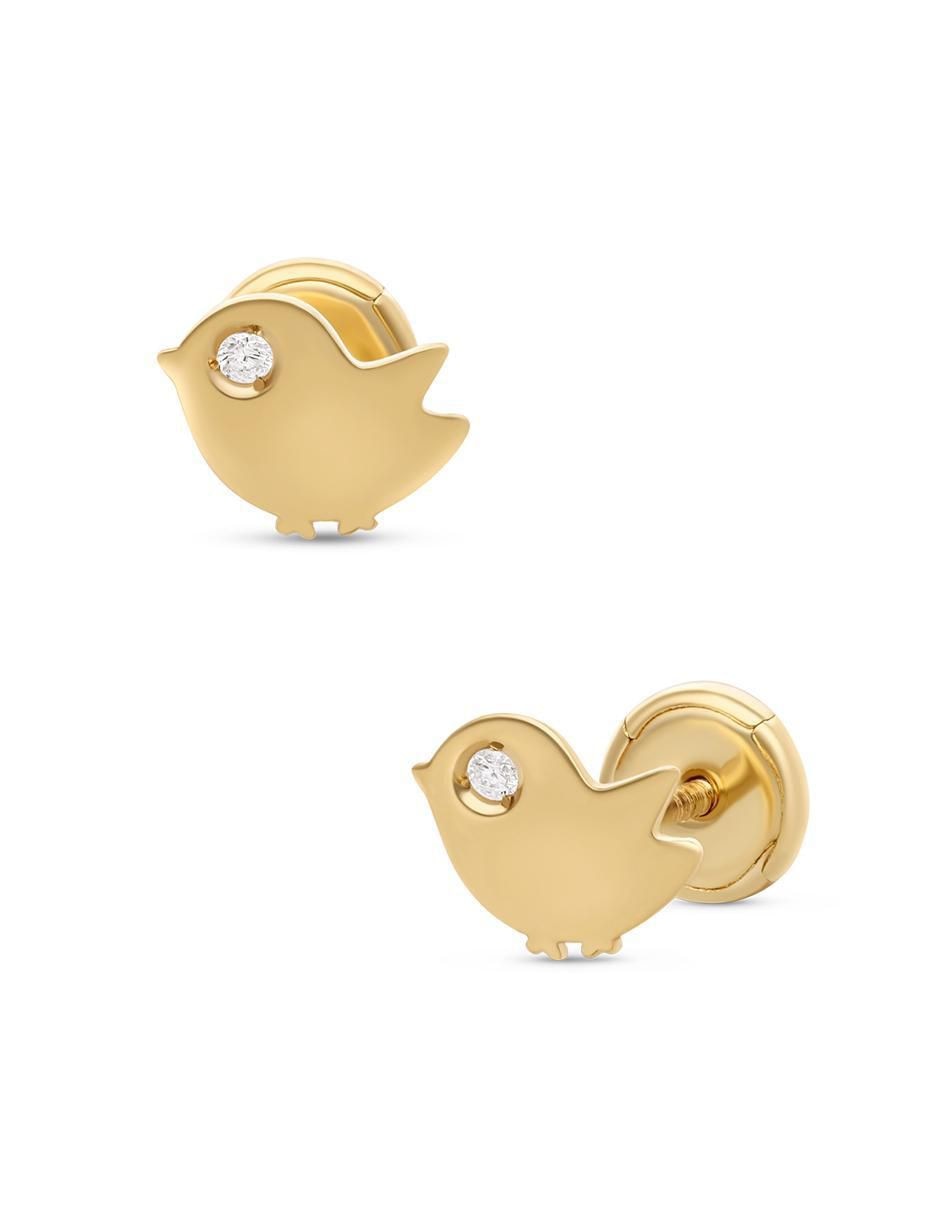 Broqueles de pájaro de oro amarillo 14 K con acabado liso diamante 2