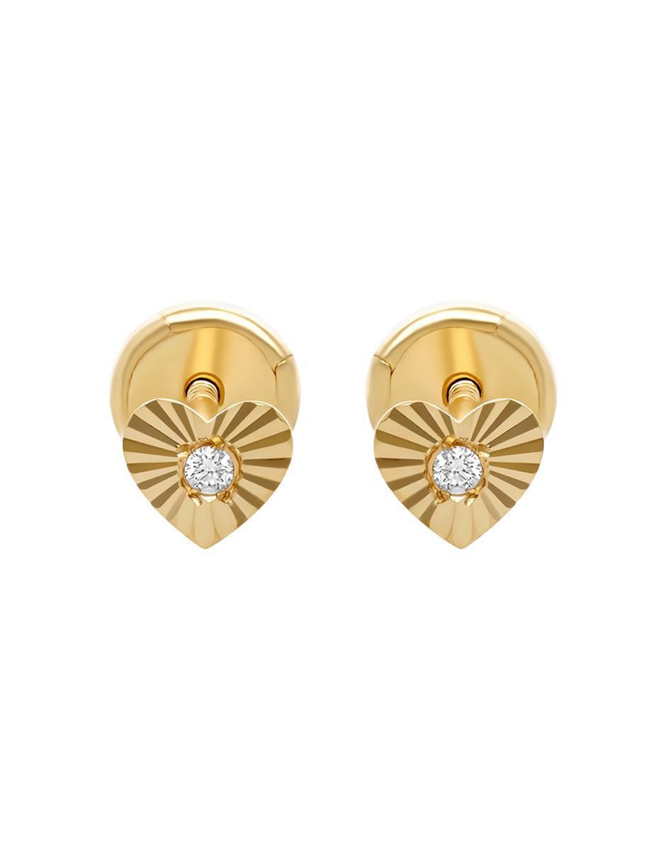 Broqueles de corazón de oro 14 K con acabado texturizado diamante Broqueles de corazón de oro 14 K con acabado texturizado diamante