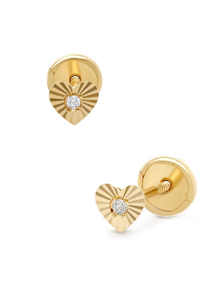 Broqueles de corazón de oro 14 K con acabado texturizado diamante 2