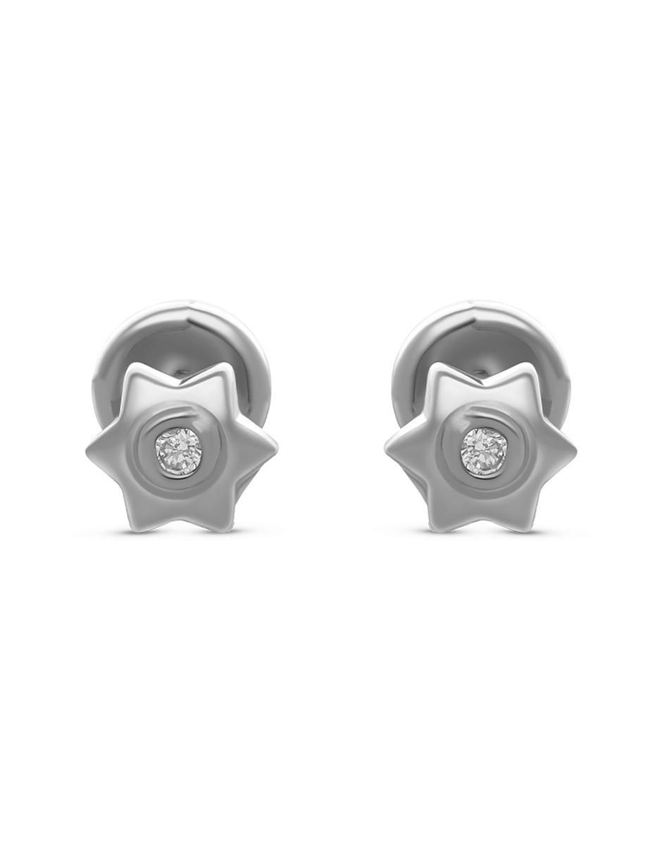 Broqueles de estrella de oro blanco 14 K diamante