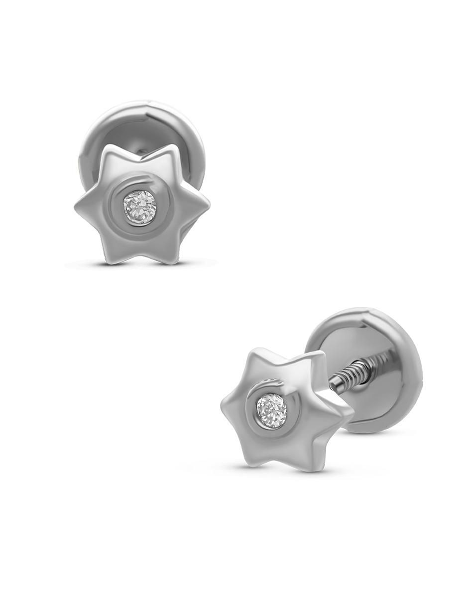 Broqueles de estrella de oro blanco 14 K diamante
