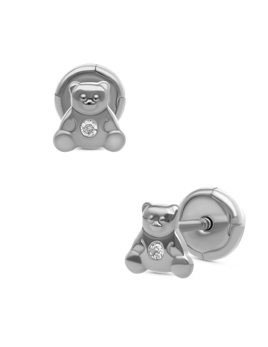 Broqueles de oso de oro blanco 14 K diamante 2