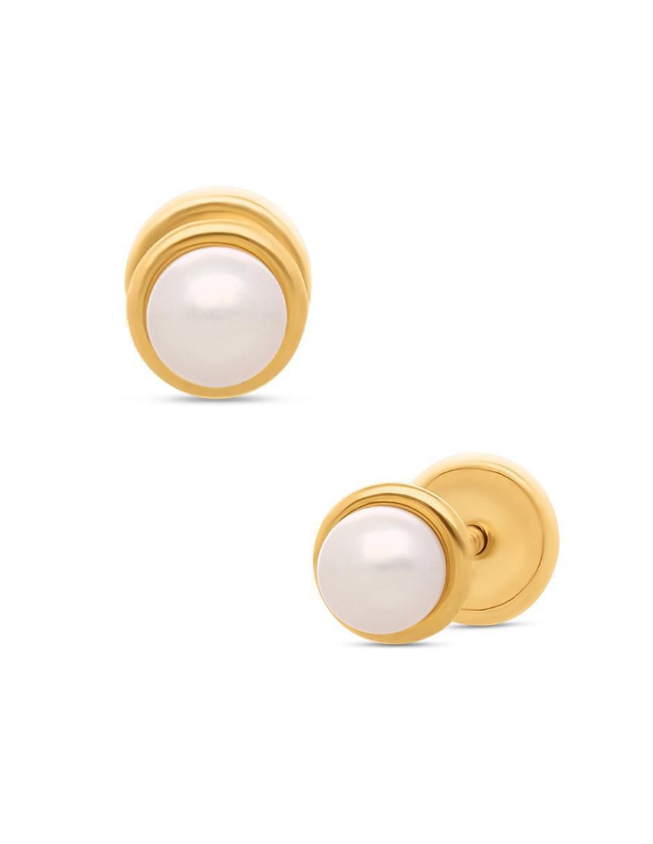 Broqueles circulares de oro 14 K con acabado liso perla 2
