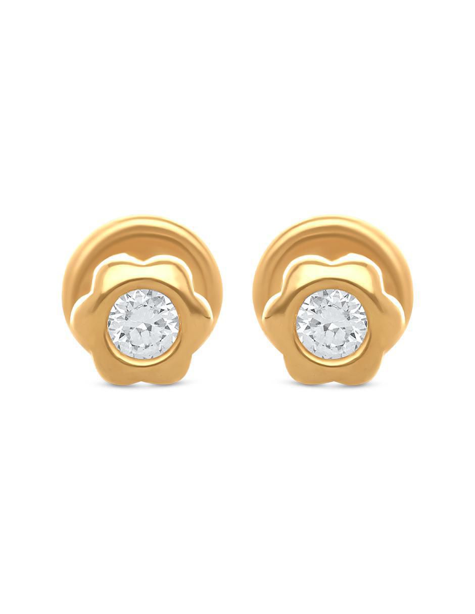 Broqueles de flor de oro 14 K con acabado liso diamante Broqueles de flor de oro 14 K con acabado liso diamante