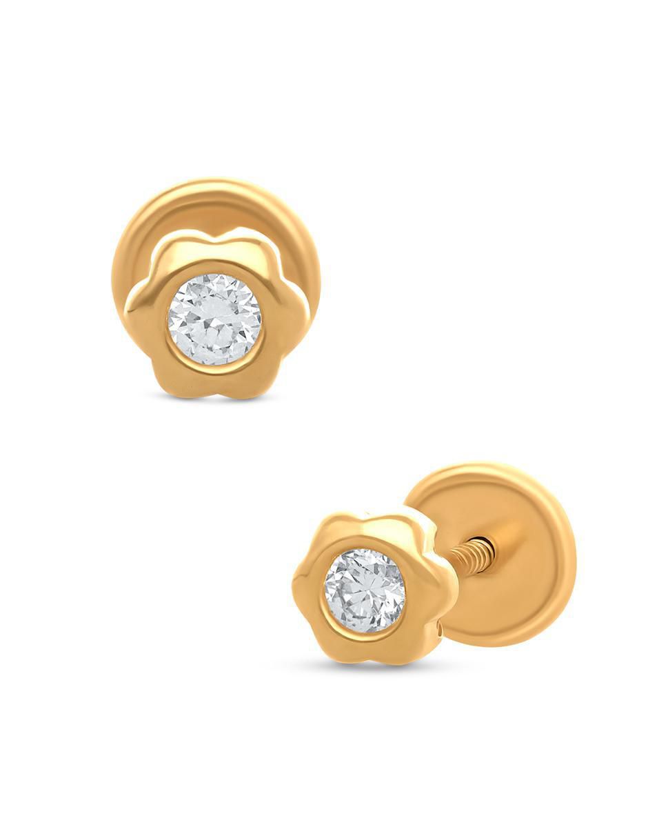 Broqueles de flor de oro 14 K con acabado liso diamante 2
