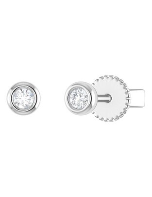 Broqueles circulares de oro blanco 14 K con acabado liso diamante 1