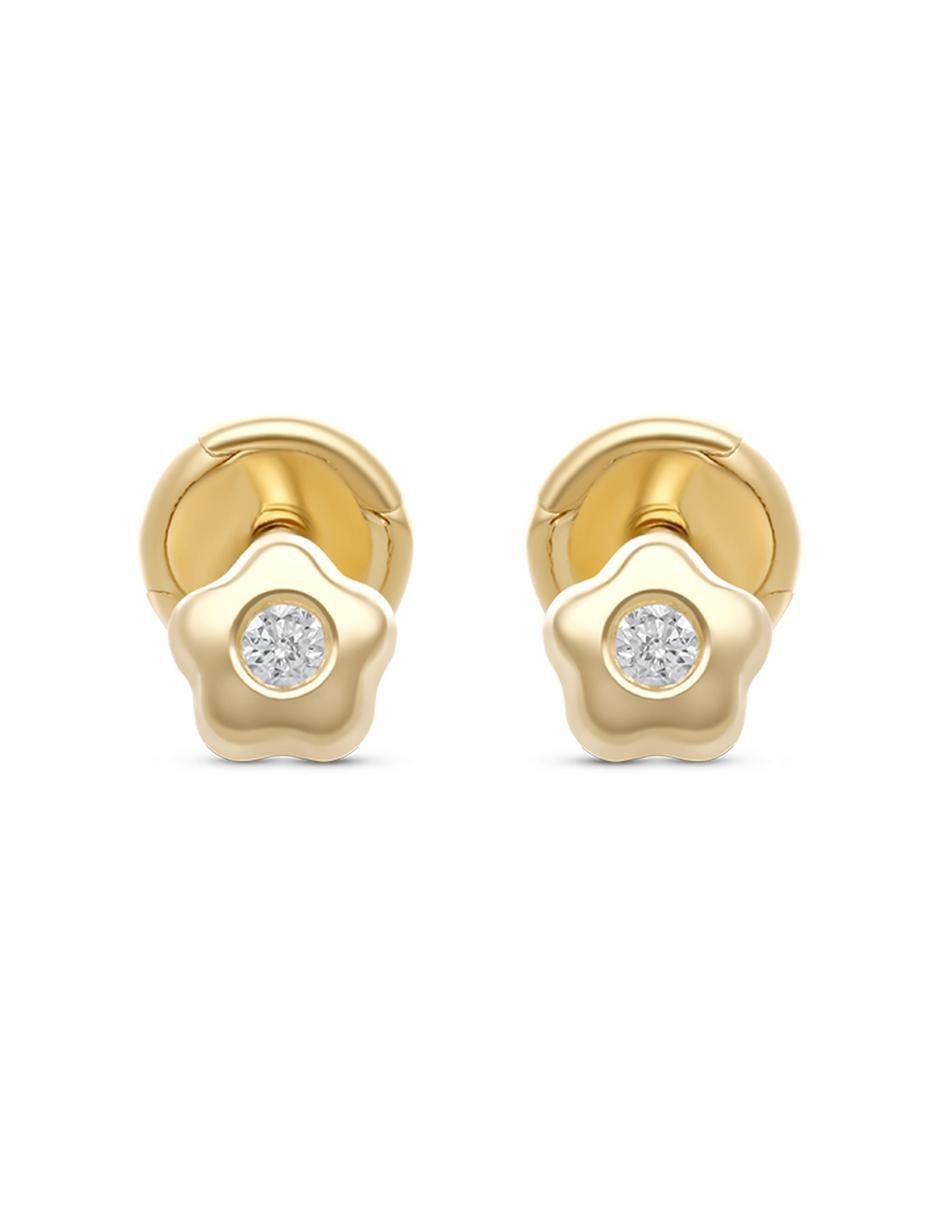 Broqueles de flor de oro 14 K con acabado pavé diamante Broqueles de flor de oro 14 K con acabado pavé diamante