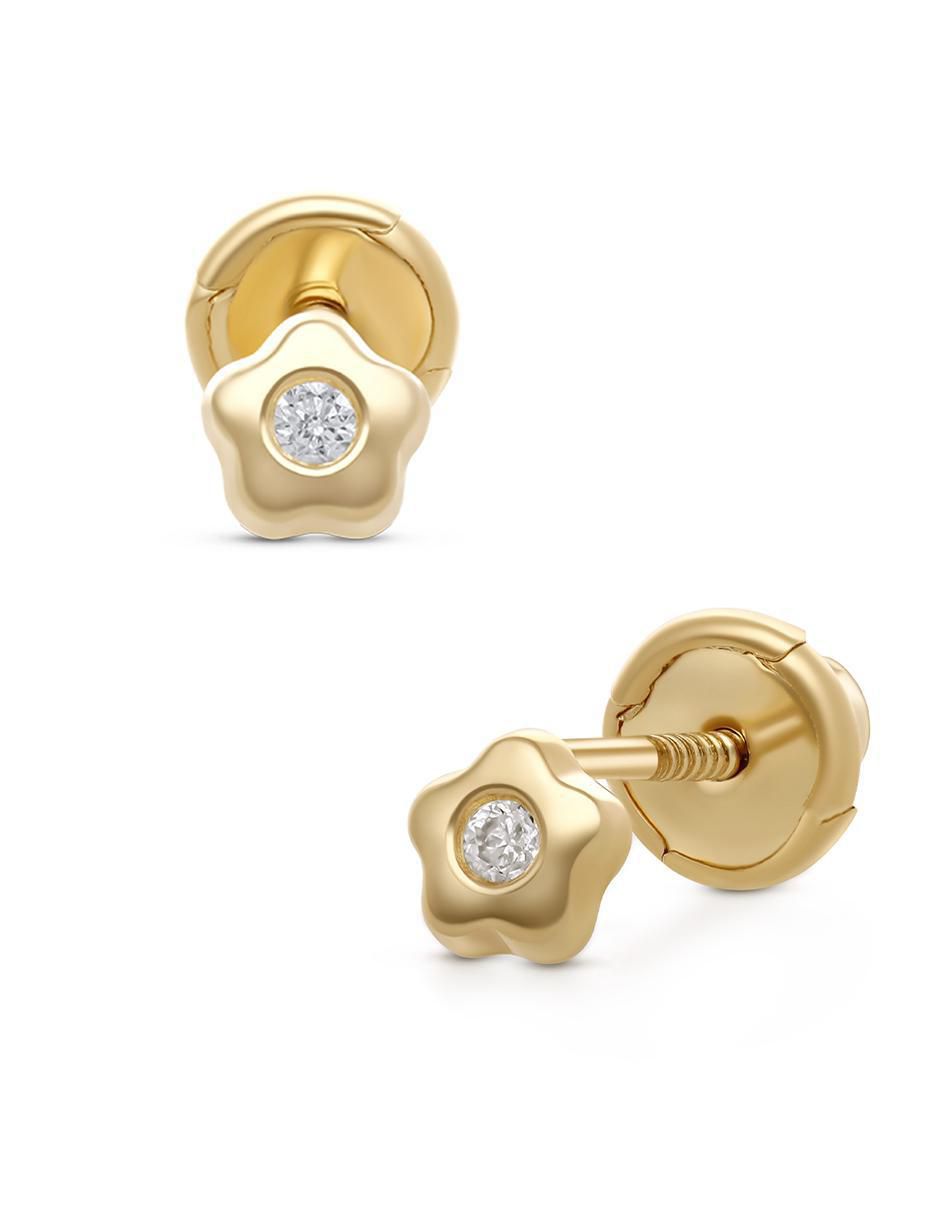 Broqueles de flor de oro 14 K con acabado pavé diamante 2