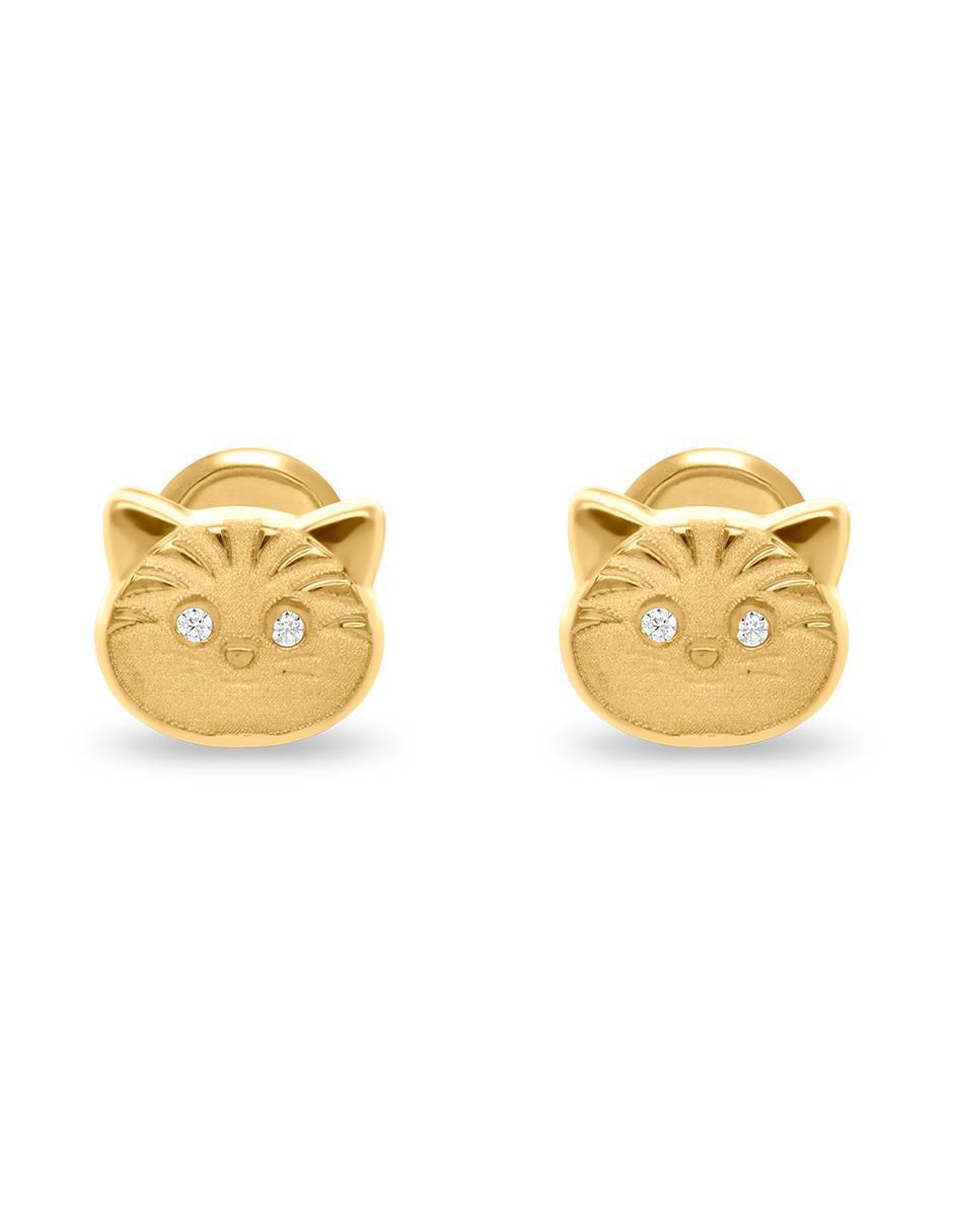 Broqueles de gato de oro 14 K con acabado liso