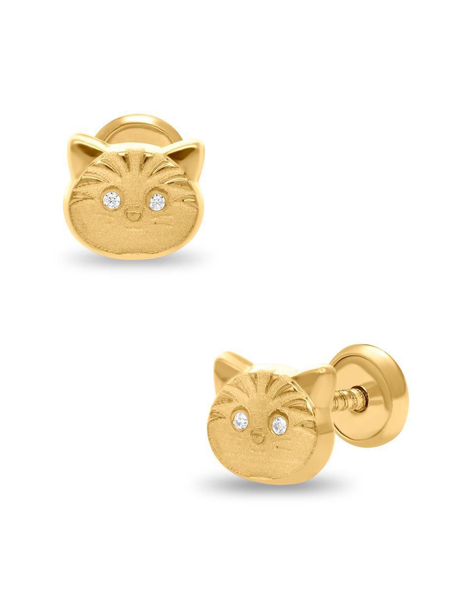 Broqueles de gato de oro 14 K con acabado liso 2