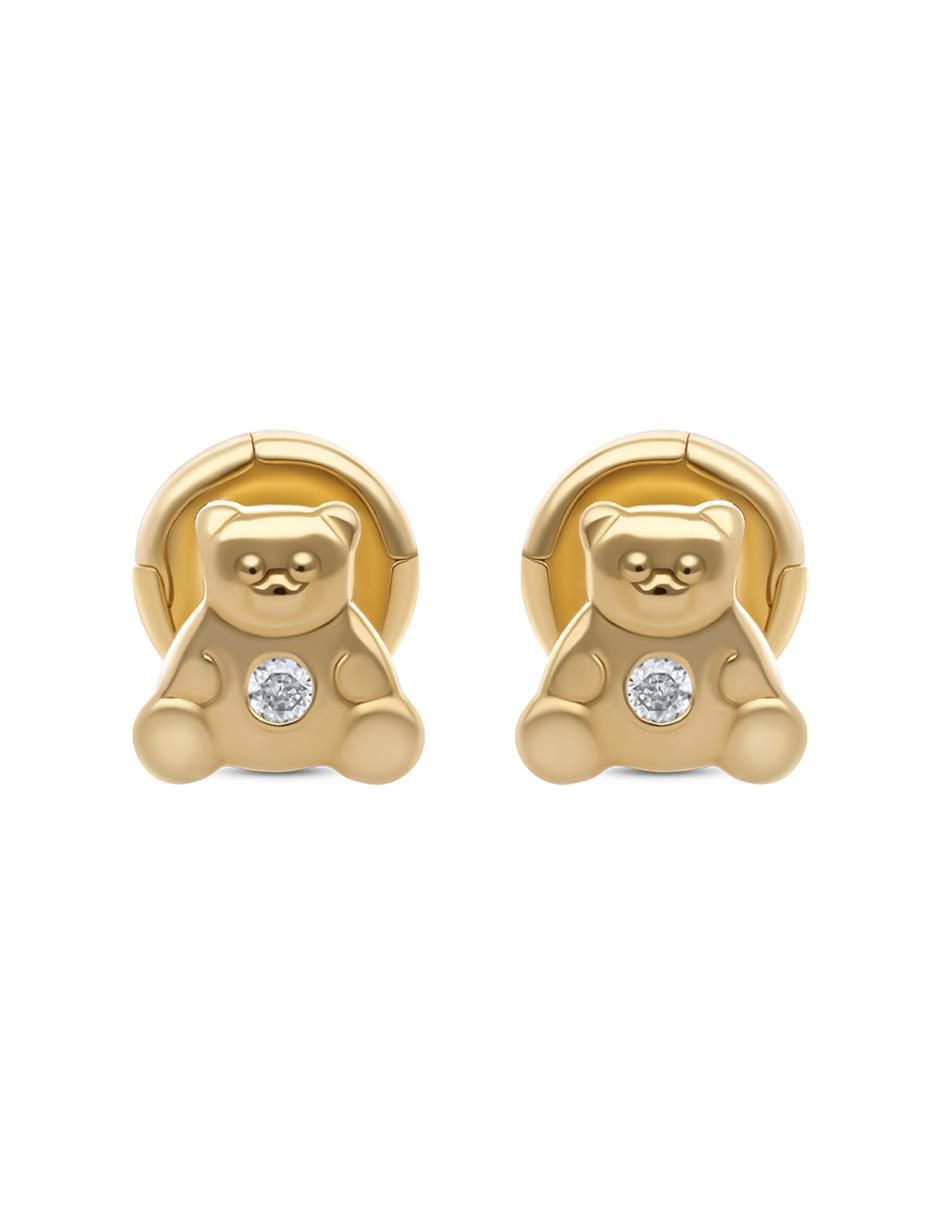 Broqueles de oso de oro 14 K con acabado liso diamante Broqueles de oso de oro 14 K con acabado liso diamante