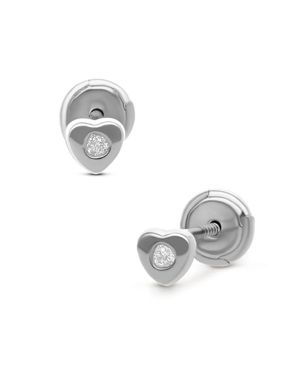 Broqueles de corazón de oro 14 K con acabado pavé diamante 2
