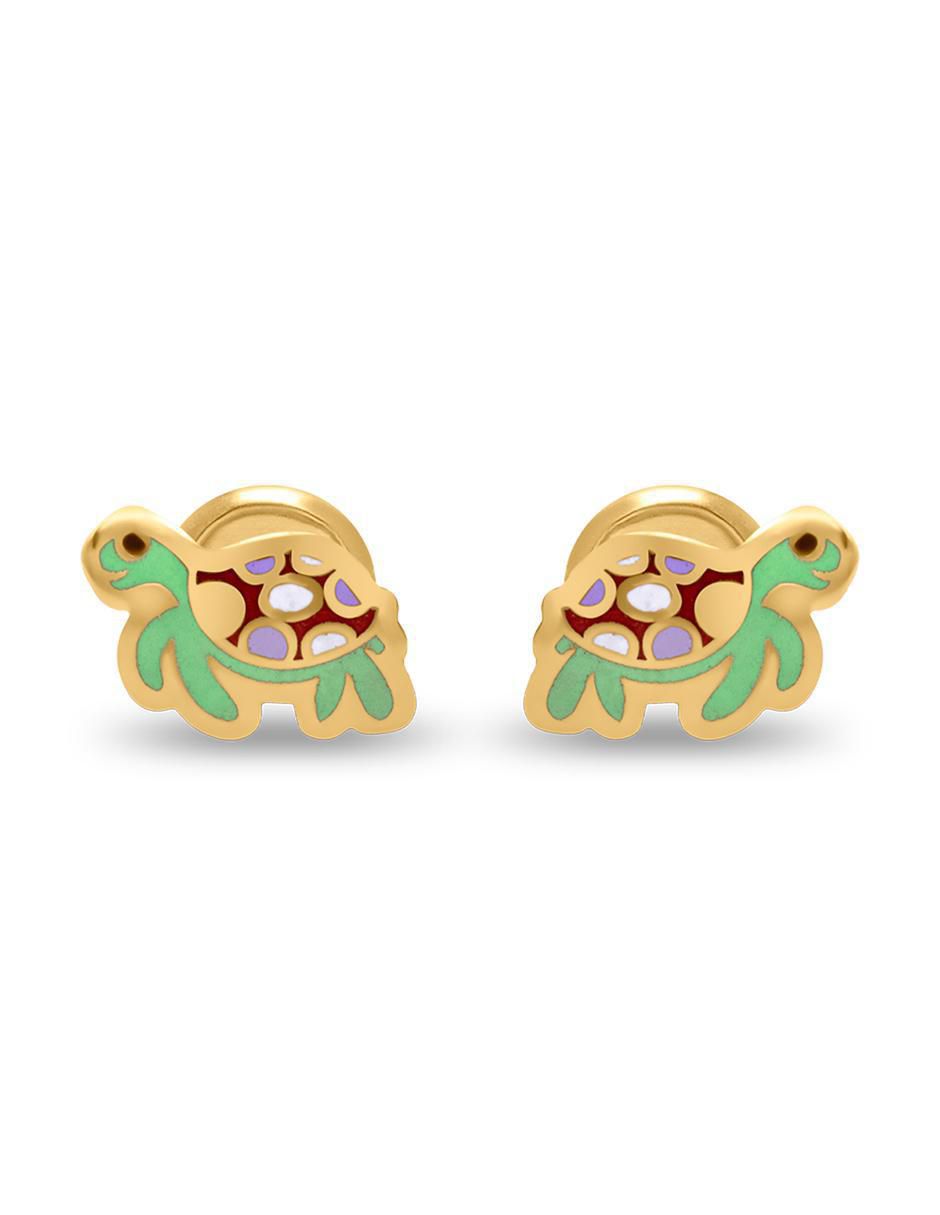 Broqueles de tortuga de oro 14 K con acabado esmaltado Broqueles de tortuga de oro 14 K con acabado esmaltado