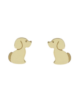 Broqueles de perro de oro 14 K con acabado espejo