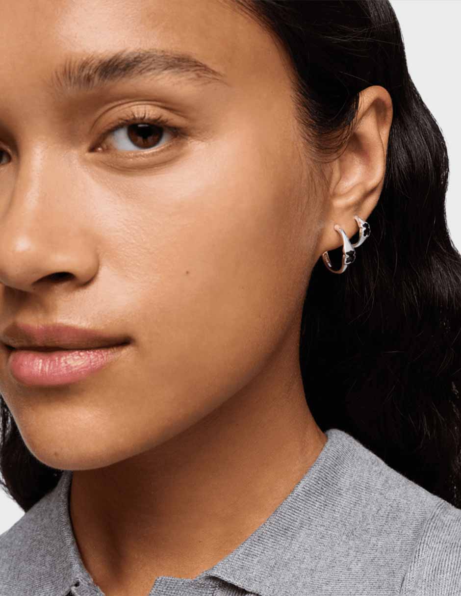 Aretes de aro de plata P 925 con acabado brillante ónix 5