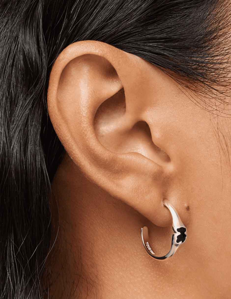 Aretes de aro de plata P 925 con acabado brillante ónix 6