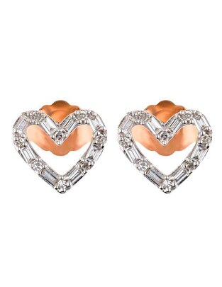Broqueles de corazón de oro 14 K con acabado diamantado diamante Broqueles de corazón de oro 14 K con acabado diamantado diamante