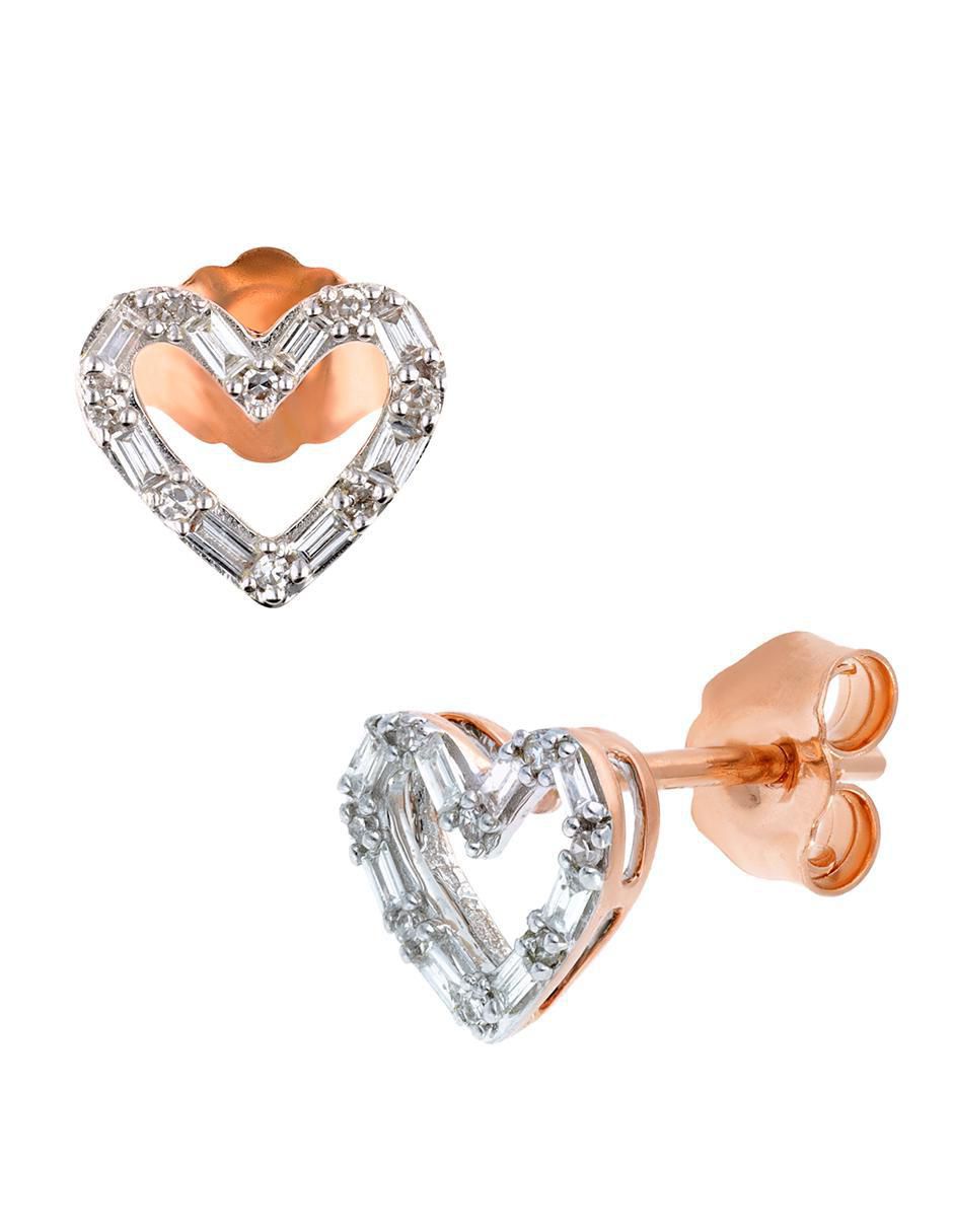 Broqueles de corazón de oro 14 K con acabado diamantado diamante 2