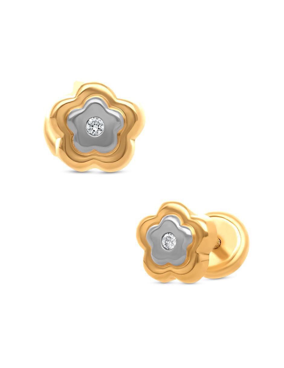 Broqueles de flor de oro 14 K diamante 2