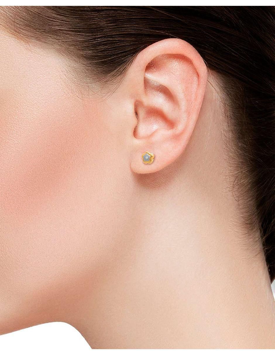 Broqueles de flor de oro 14 K diamante 3