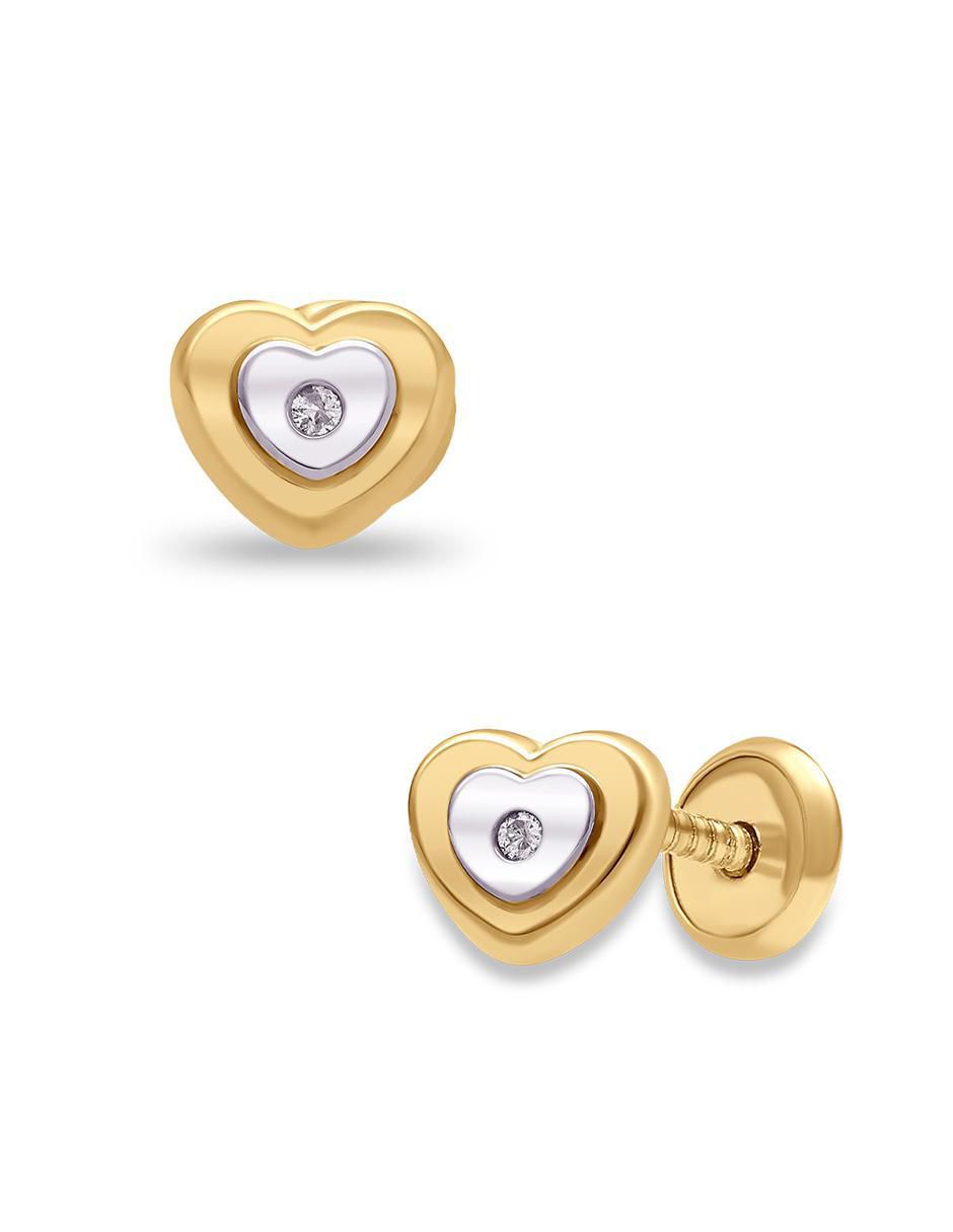 Broqueles de corazón de oro 14 K diamante 2
