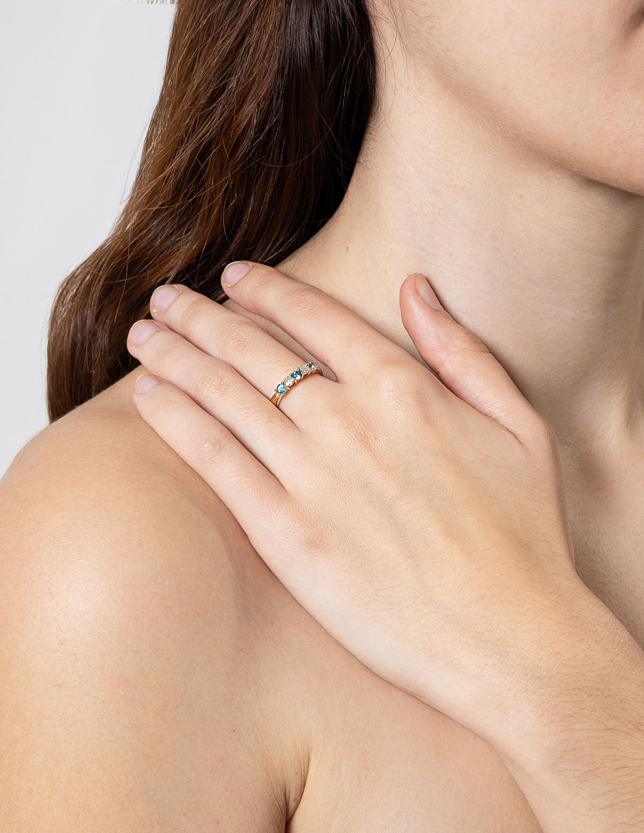 Anillo 14 k de oro topacio y diamante pavé
