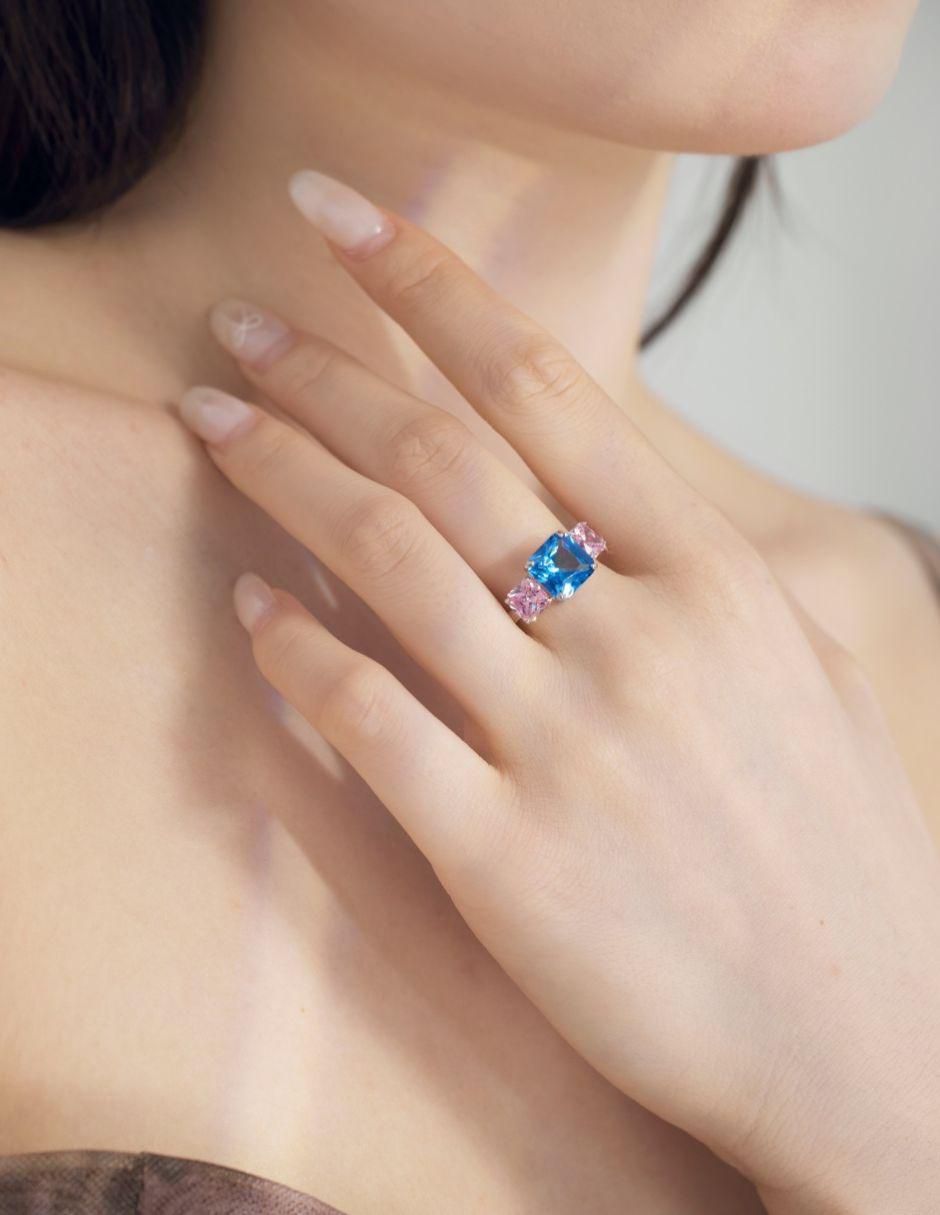 Anillo de compromiso de plata P 925 Celeste