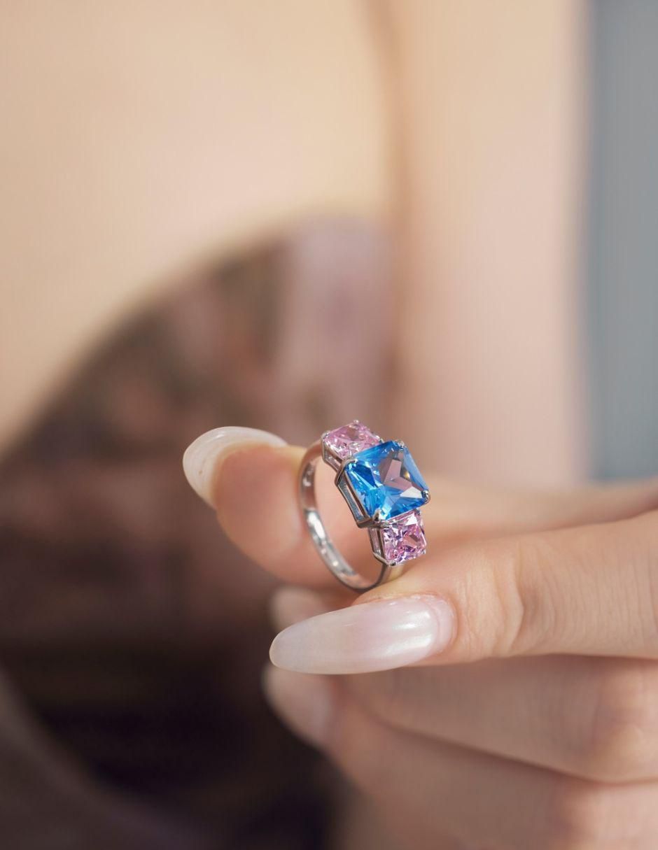 Anillo de compromiso de plata P 925 Celeste