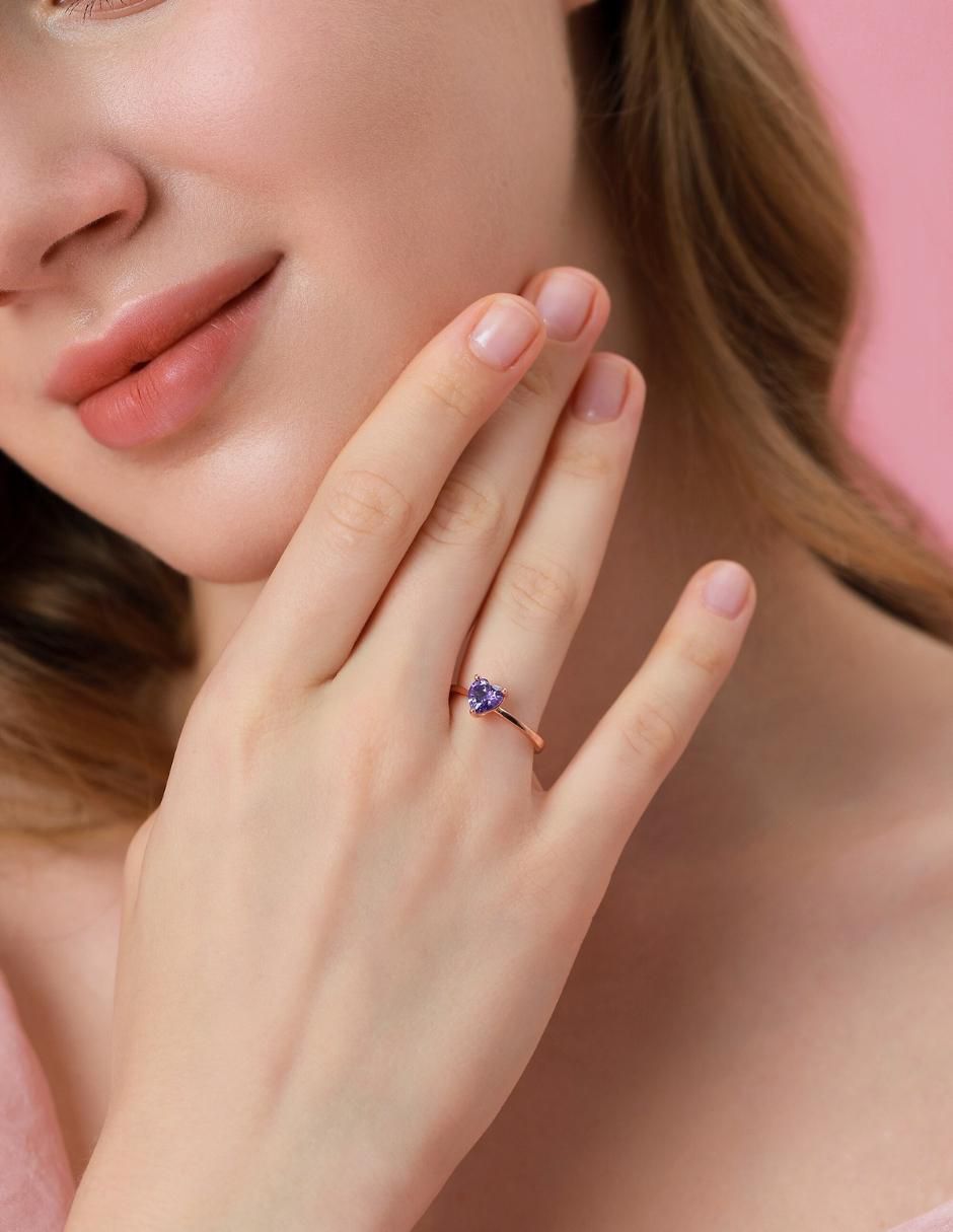 Anillo de corazón de plata vermeil P 925 zirconia cúbica con acabado baño de oro rosa 6