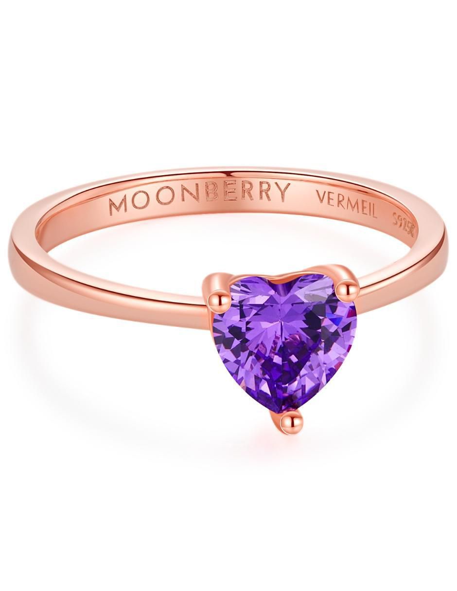 Anillo de corazón de plata vermeil P 925 zirconia cúbica con acabado baño de oro rosa 8