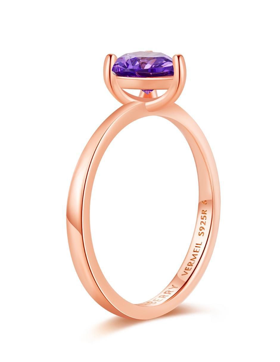 Anillo de corazón de plata vermeil P 925 zirconia cúbica con acabado baño de oro rosa