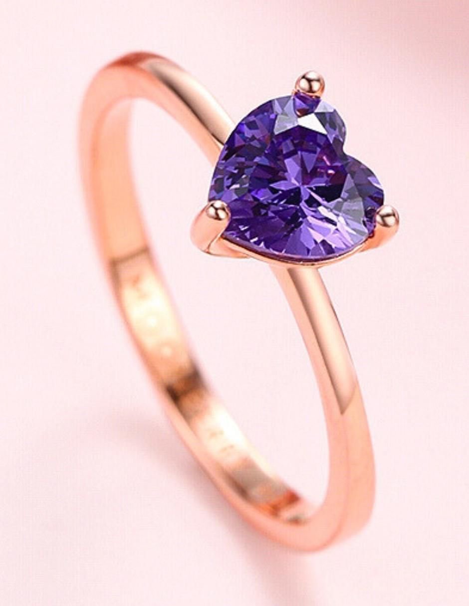 Anillo de corazón de plata vermeil P 925 zirconia cúbica con acabado baño de oro rosa 13