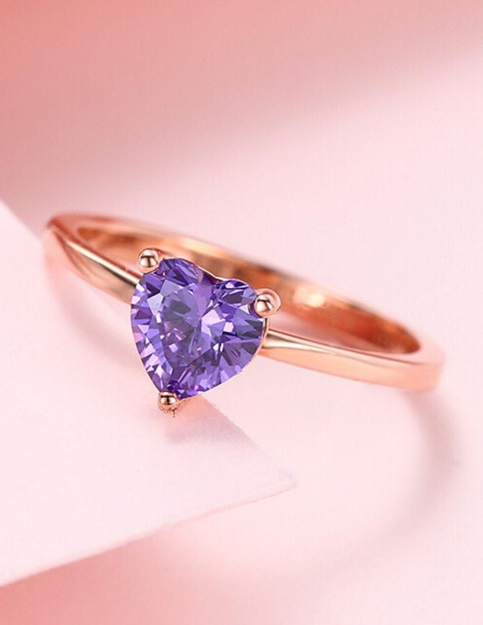Anillo de corazón de plata vermeil P 925 zirconia cúbica con acabado baño de oro rosa