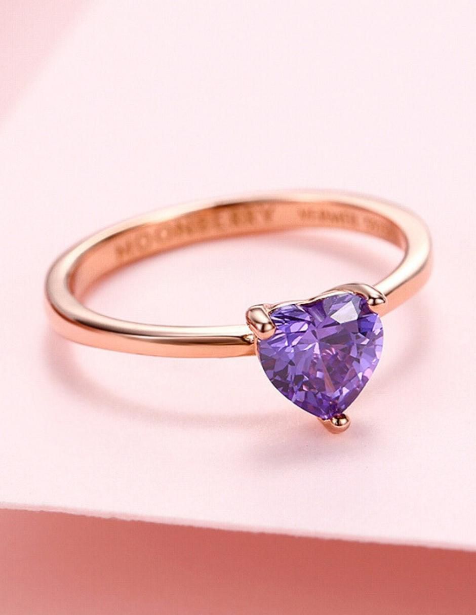 Anillo de corazón de plata vermeil P 925 zirconia cúbica con acabado baño de oro rosa 9