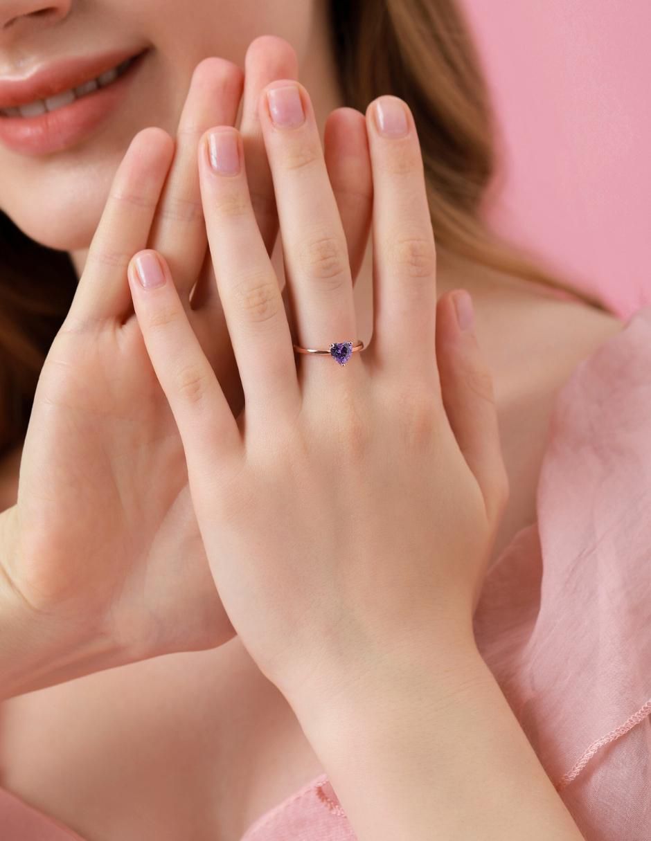Anillo de corazón de plata vermeil P 925 zirconia cúbica con acabado baño de oro rosa 12