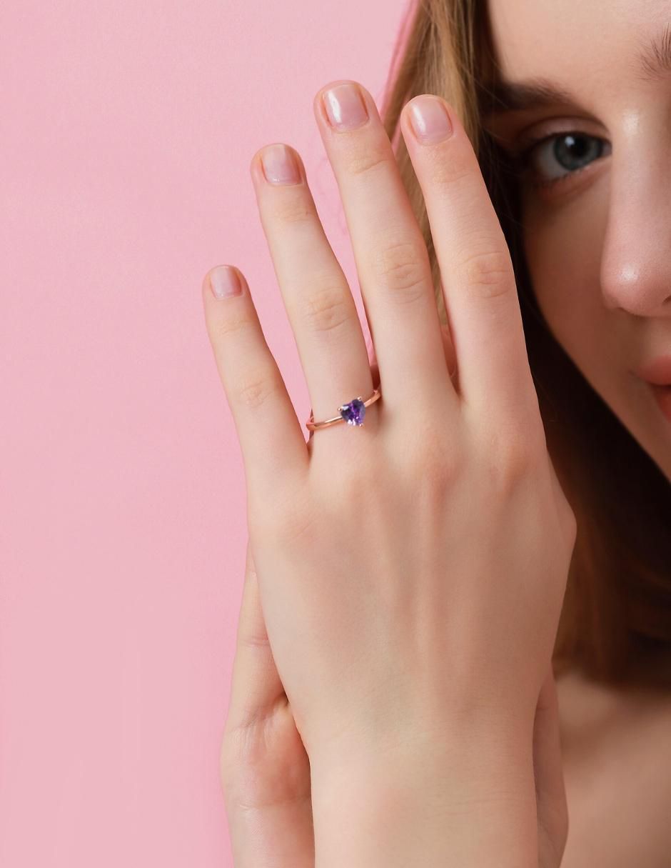 Anillo de corazón de plata vermeil P 925 zirconia cúbica con acabado baño de oro rosa 5