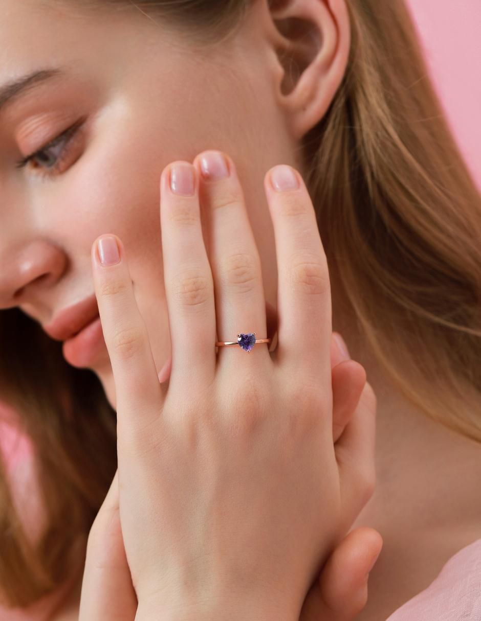 Anillo de corazón de plata vermeil P 925 zirconia cúbica con acabado baño de oro rosa 11