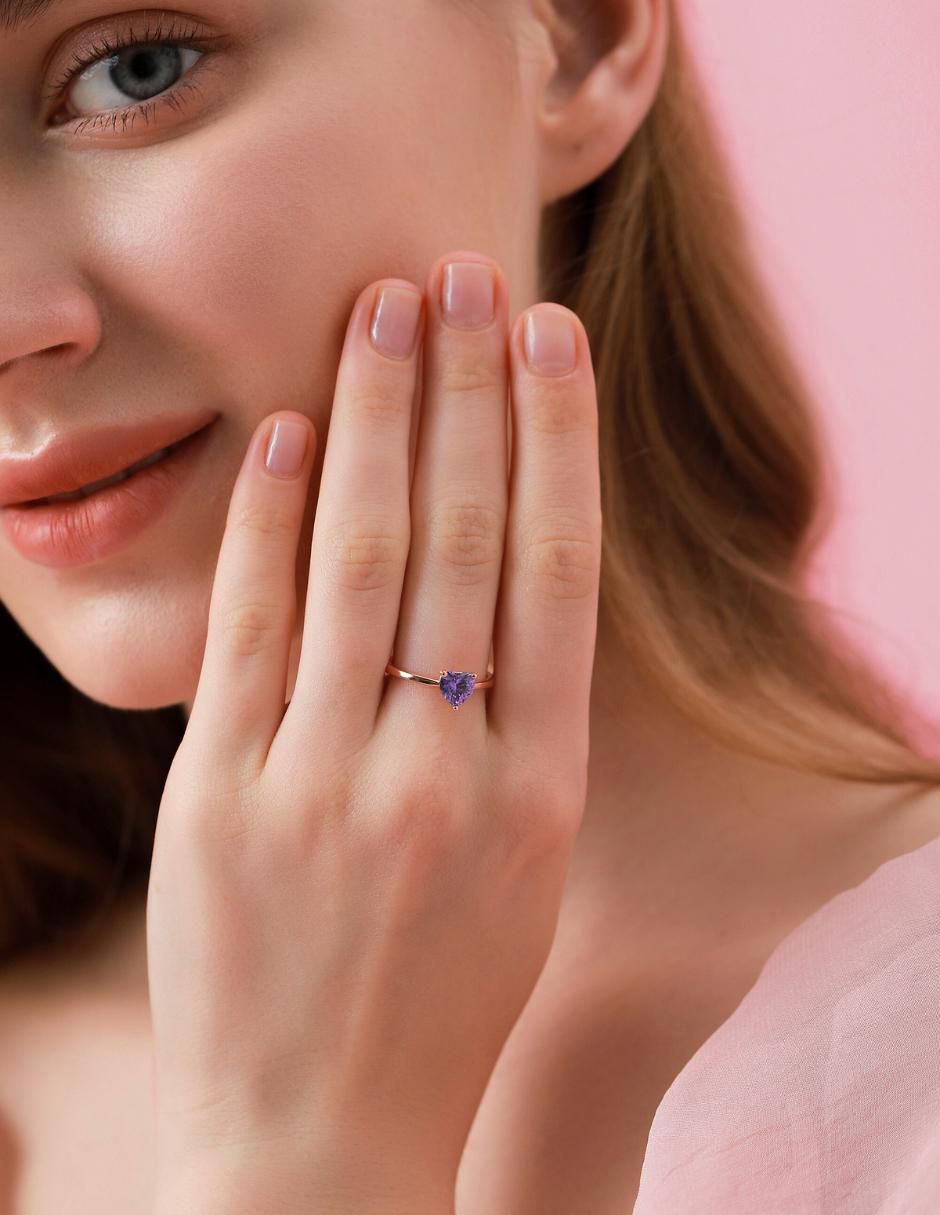 Anillo de corazón de plata vermeil P 925 zirconia cúbica con acabado baño de oro rosa 7