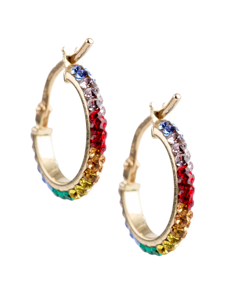 Aretes de aro de oro 14 K con acabado pavé cristal 2