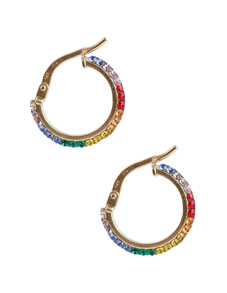 Aretes de aro de oro 14 K con acabado pavé cristal 3