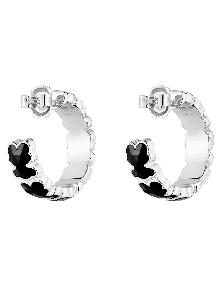Aretes de aro de plata P 925 con acabado brillante ónix 3