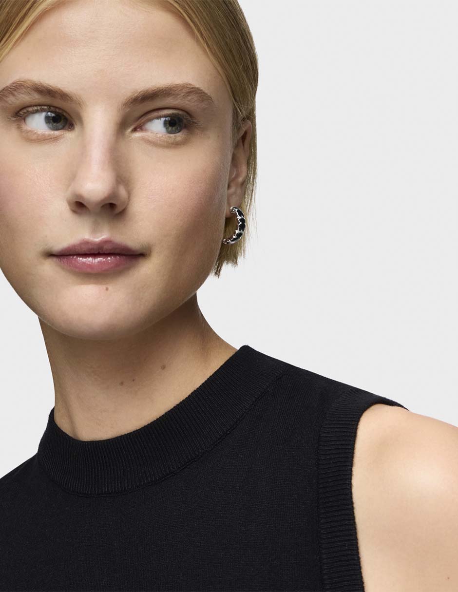 Aretes de aro de plata P 925 con acabado brillante ónix 4