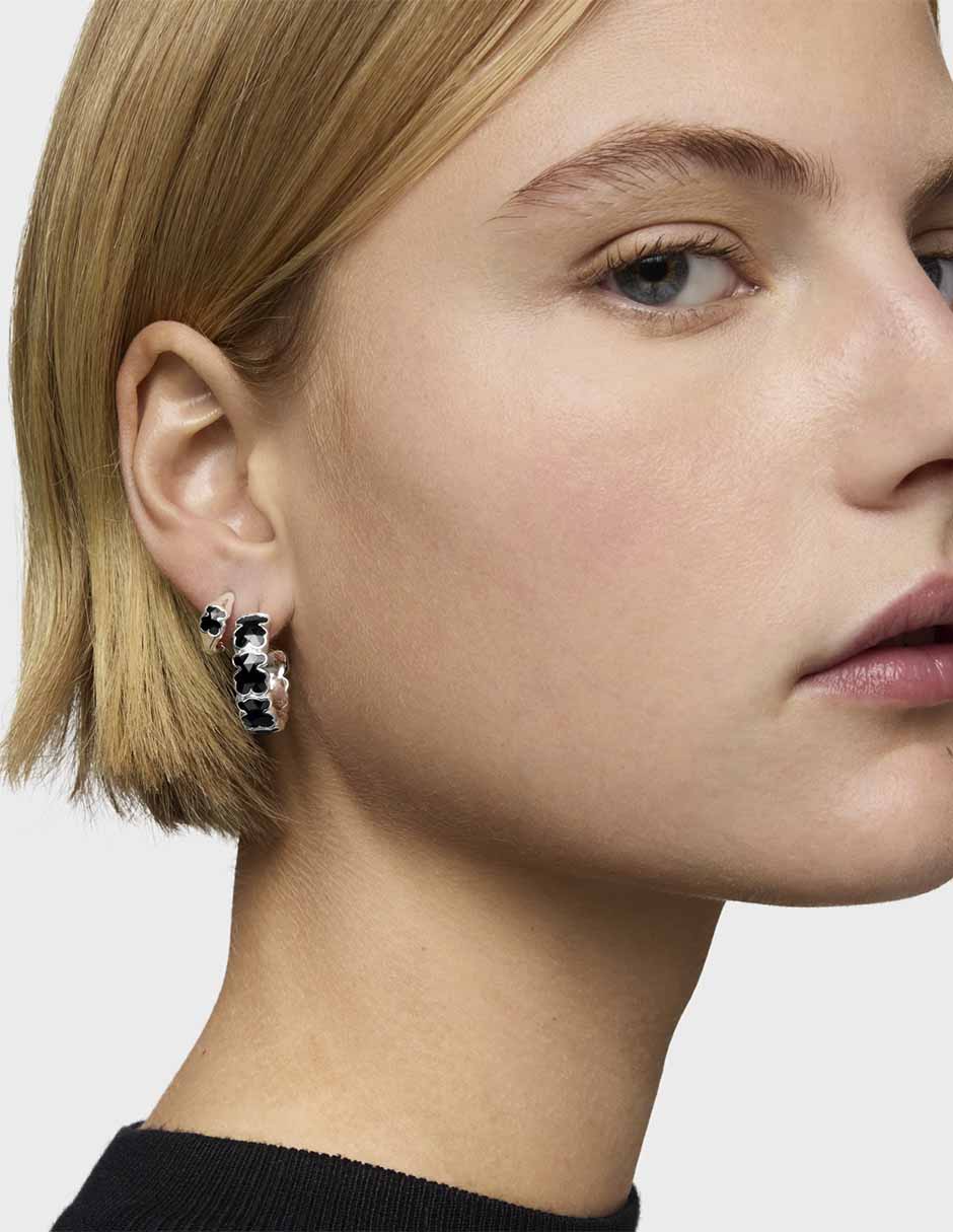 Aretes de aro de plata P 925 con acabado brillante ónix 5