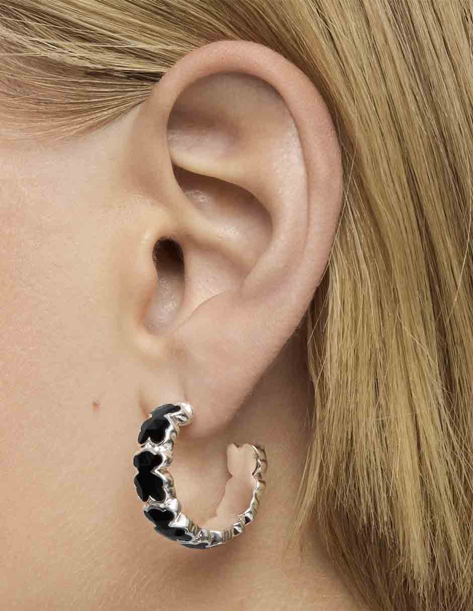 Aretes de aro de plata P 925 con acabado brillante ónix 6