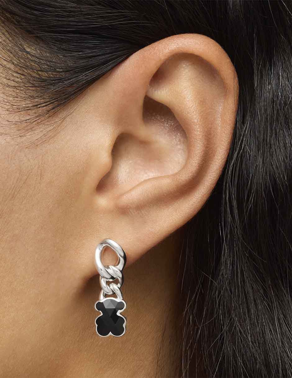 Aretes de oso de plata P 925 con acabado brillante ónix 6