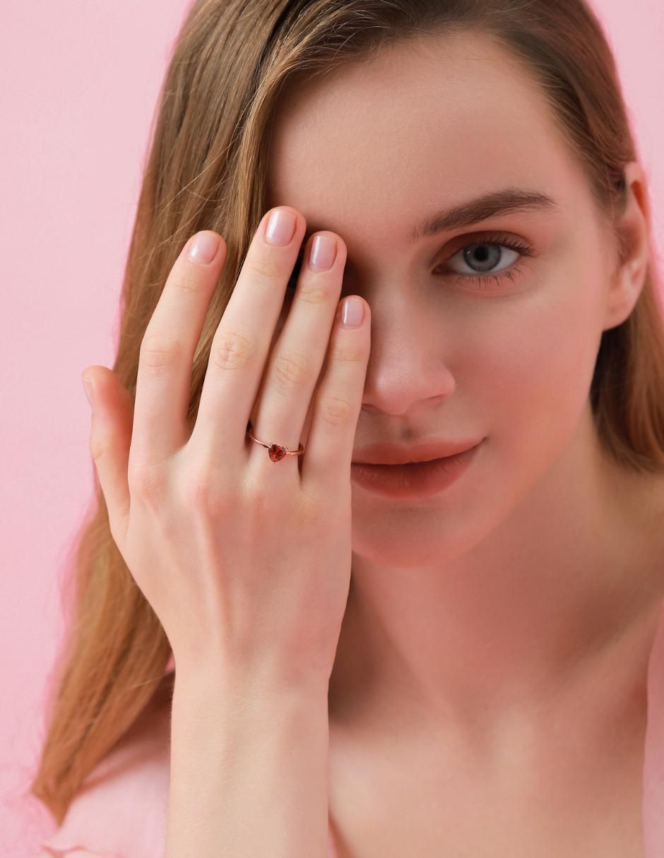 Anillo de corazón de plata vermeil P 925 zirconia cúbica con acabado baño de oro rosa 6