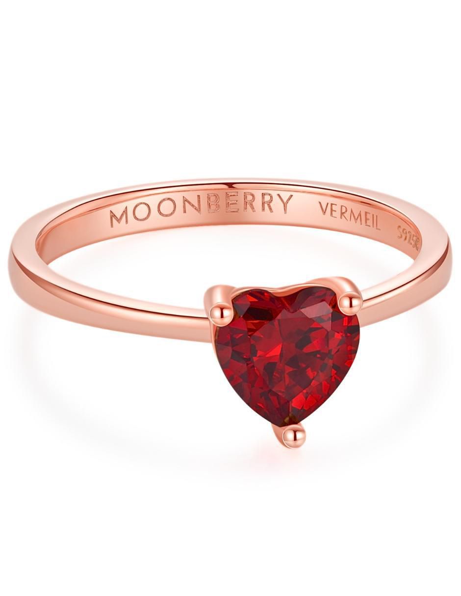 Anillo de corazón de plata vermeil P 925 zirconia cúbica con acabado baño de oro rosa 8