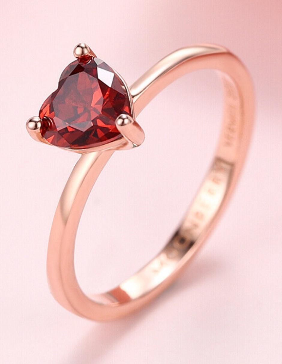 Anillo de corazón de plata vermeil P 925 zirconia cúbica con acabado baño de oro rosa 13