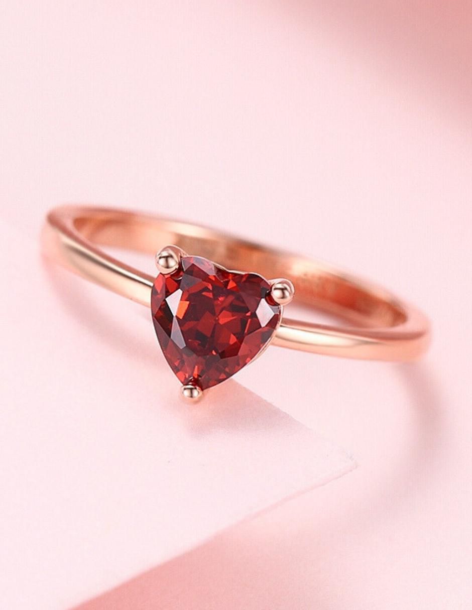 Anillo de corazón de plata vermeil P 925 zirconia cúbica con acabado baño de oro rosa
