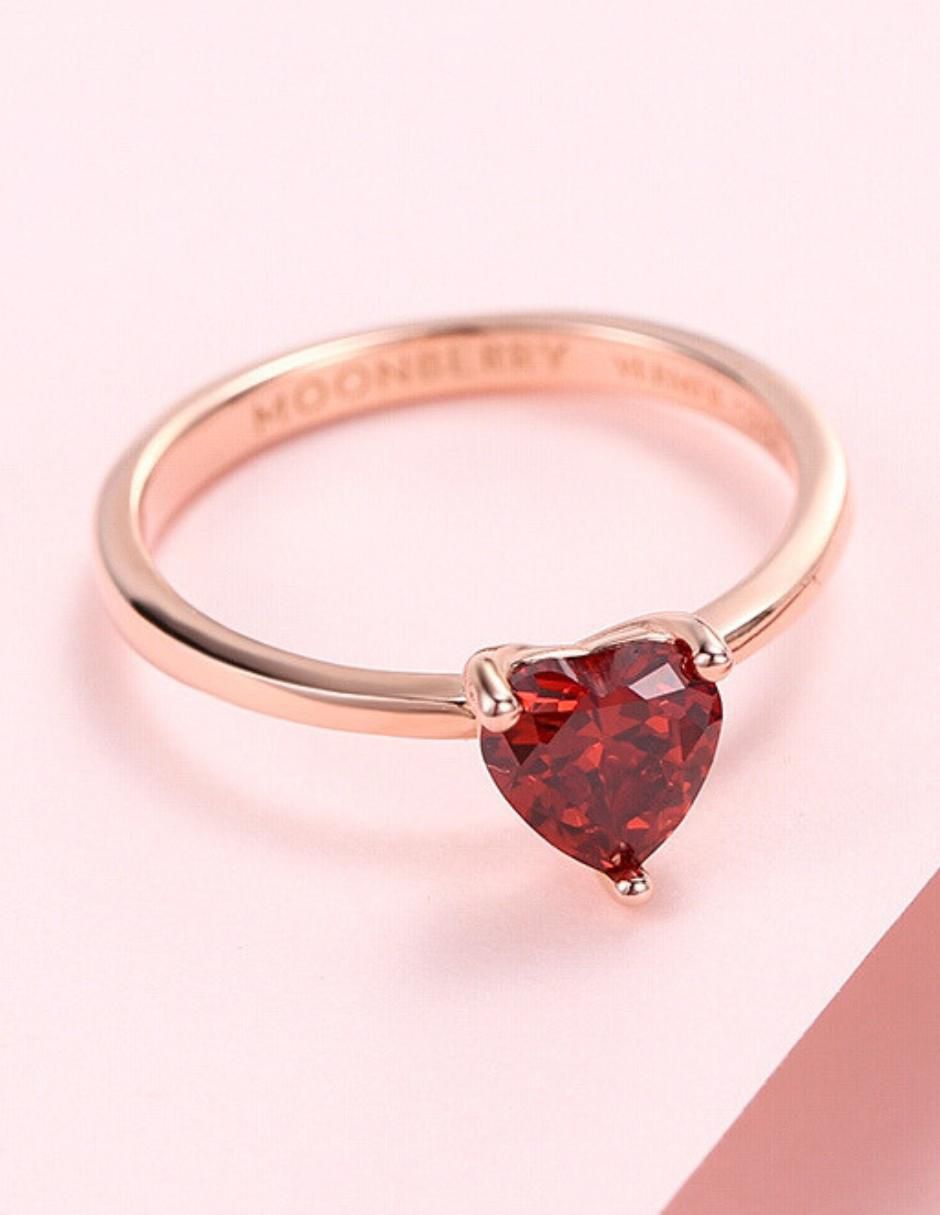 Anillo de corazón de plata vermeil P 925 zirconia cúbica con acabado baño de oro rosa 9